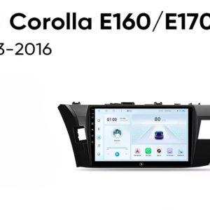 Infotainment touchscreen head unit for Toyota Corolla E160/E170 (2013–2016) with a wide central display and black side mounting brackets