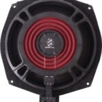 Ground Zero car subwoofer with red voice coil and black cone, square mounting frame