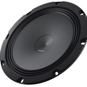 Round car subwoofer speaker with black cone and foam surround.